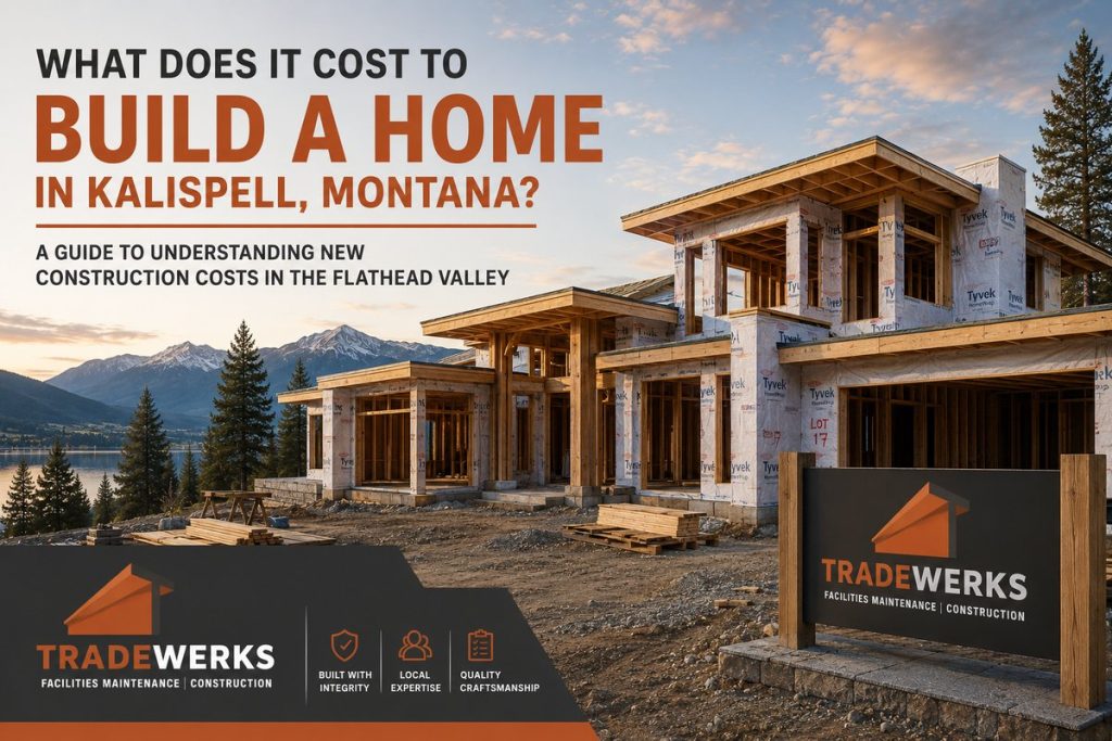 Luxury custom home under construction in the Flathead Valley near Kalispell, Montana