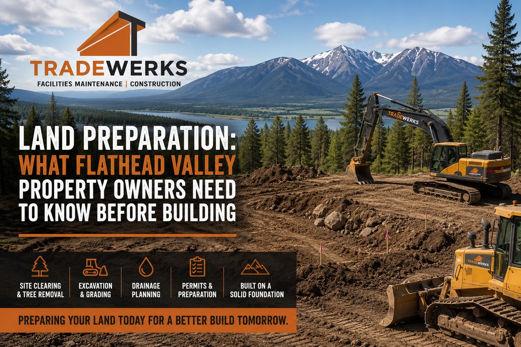 Land being prepared for new custom home construction in the Flathead Valley, Montana.